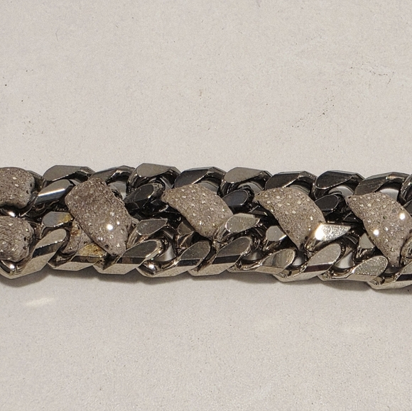 Vita Fete Double Chain Two Tone Silver Breaded Shimmery Sand  Leather Belt New main image 2